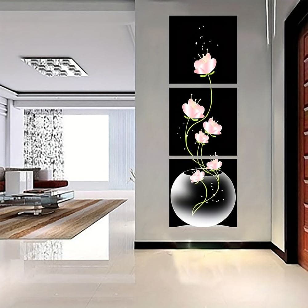 3 pcs. Vibrant Pink Flower Canvas Prints - Square Artistic Wall Decor Set
