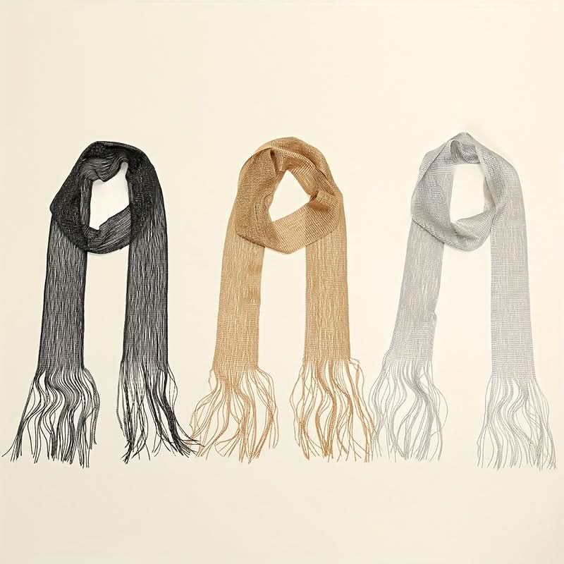 Glittering 3-Piece Metallic Mesh Scarf Set – Golden, Silvery & Black