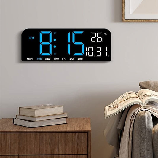 LED Wall Clock - Temperature, Date, Dual Alarm & Auto-Dimming