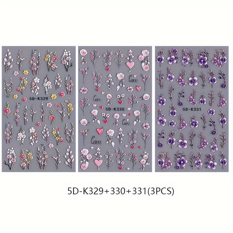 3-Piece 5D Embossed Nail Stickers Set