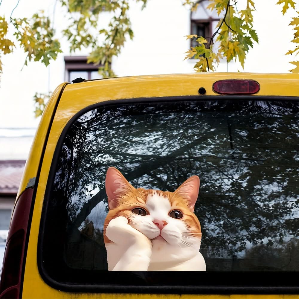 Cute Orange Cat Window Decal – Fantasy Animal Sticker for Car & Home Décor