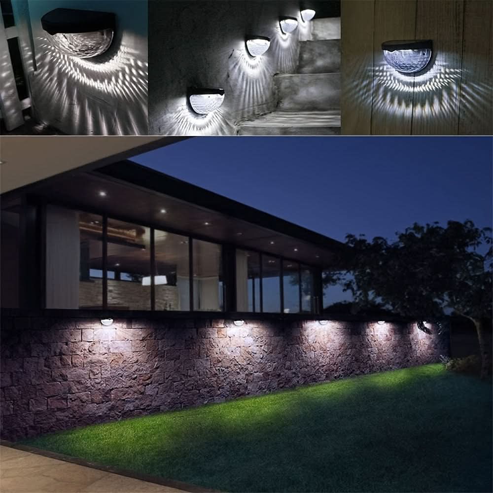 Solar LED Fence Lights Waterproof Outdoor Wall Lamps - 4-pieces