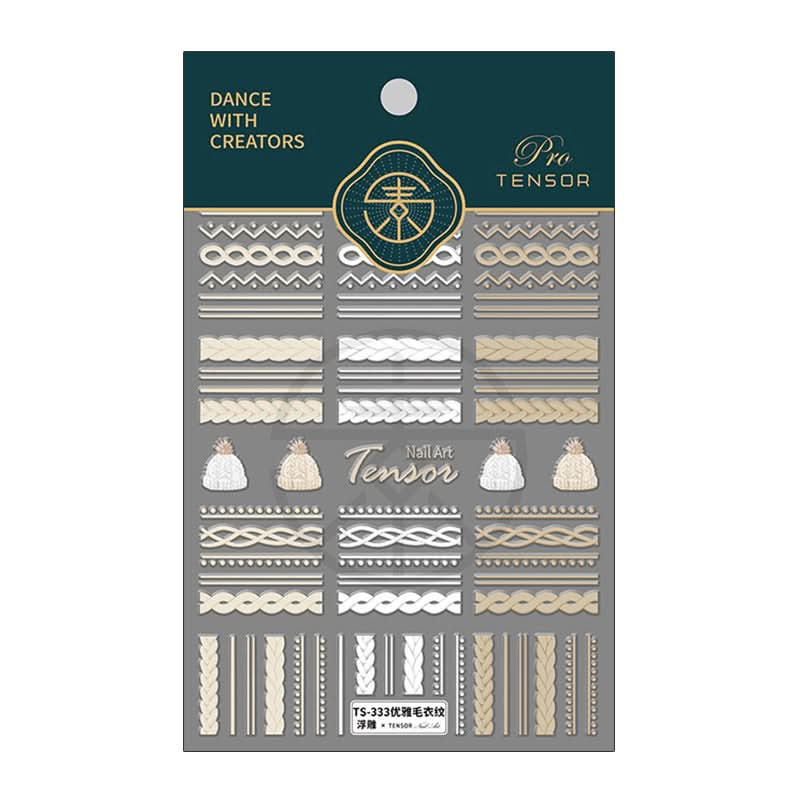 2pcs 5D Embossed Sweater Design Nail Art Stickers