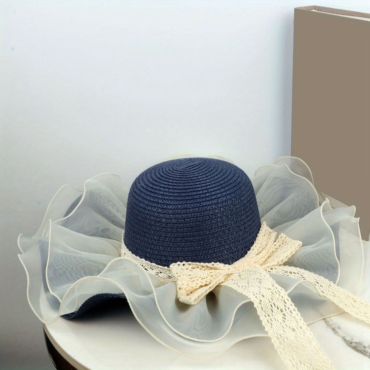 Women's Linen Straw Bucket Hat with Bow – Mesh Patchwork Wide Brim Sun Visor