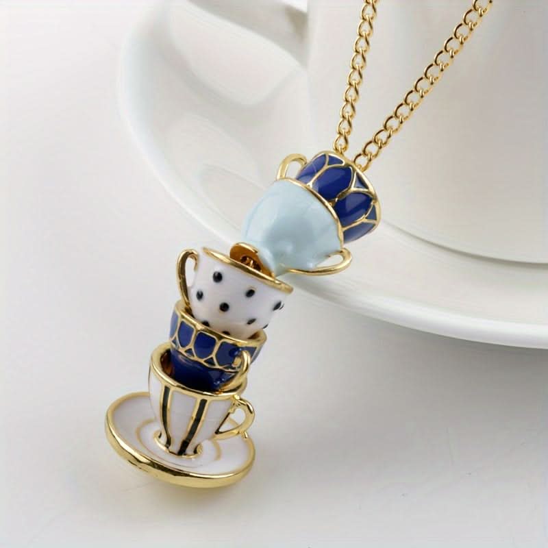 Vintage Tea Cup Pendant Necklace, Antique Gold