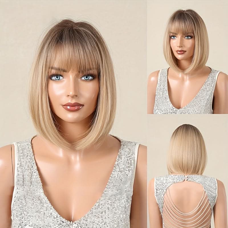 Elegant 12-Inch Bob Wig with Bangs – Curly Wave Style