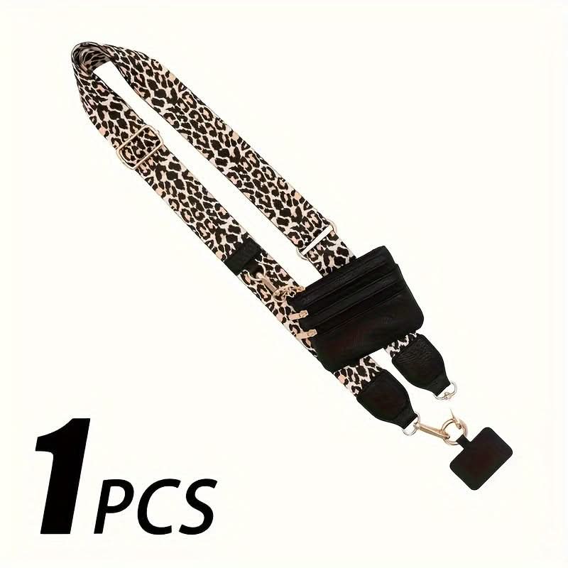 Leopard Print Mobile Phone Strap with Zipper Bag