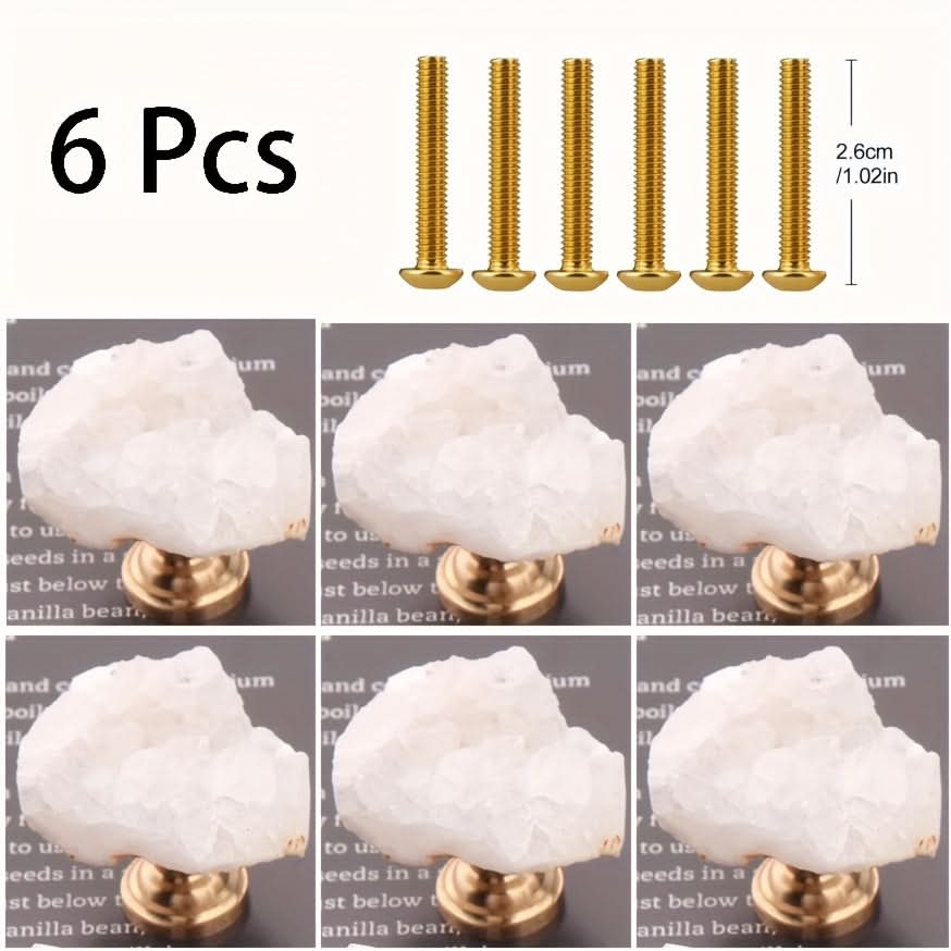6-Pack White Crystal Stone Drawer Pulls – Natural Raw Stone Handles