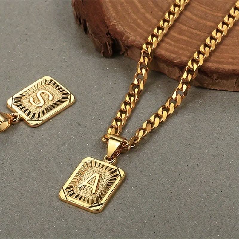 A-Z Pendant Letter Necklace – Stainless Steel Cuban Chain