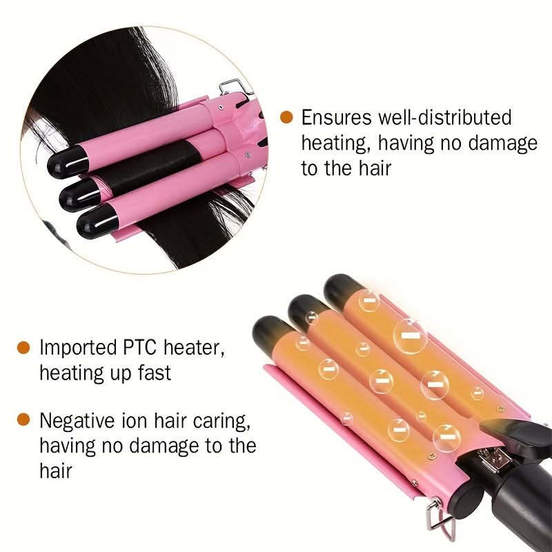 Water Ripple Hair Curler – Ceramic 3-Barrel Iron