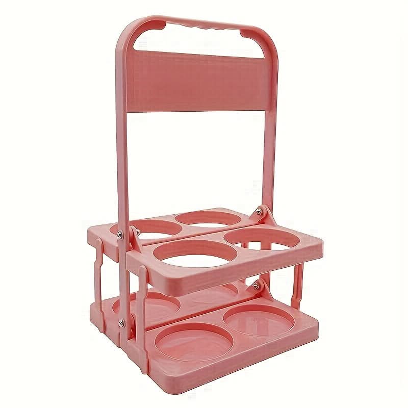 4-Slot Folding Cup Holder Caddy – Portable Plastic Beverage Stand for Bottles