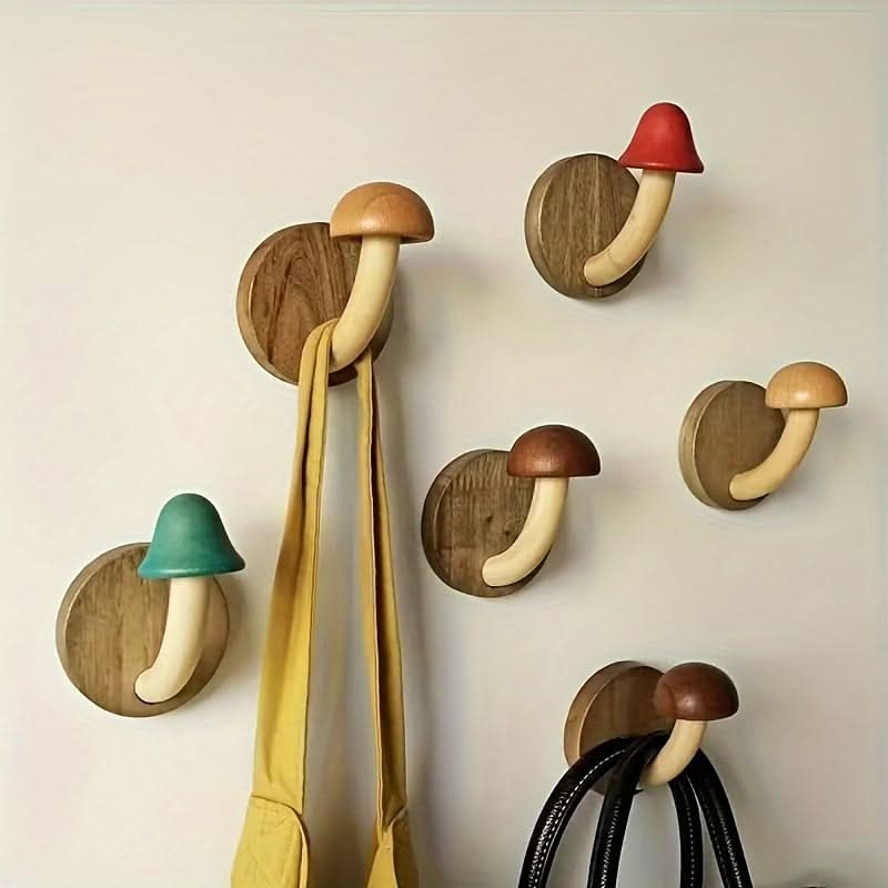 4-Piece Wooden Wall Hooks – Self-Adhesive Hat & Coat Hangers