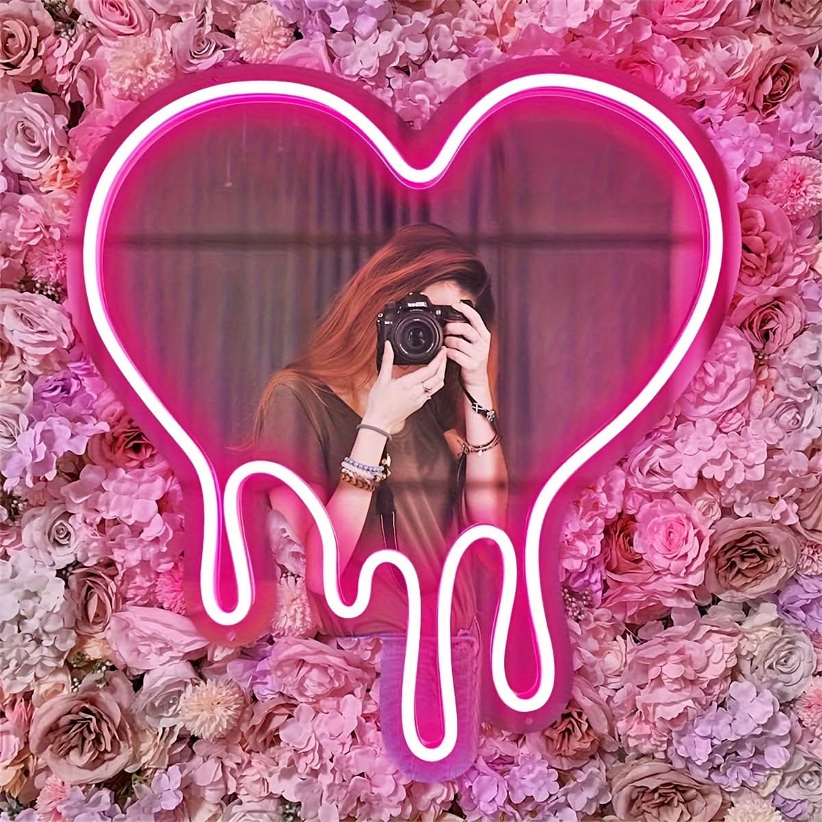 Heart-Shaped LED Neon Mirror Wall Decor