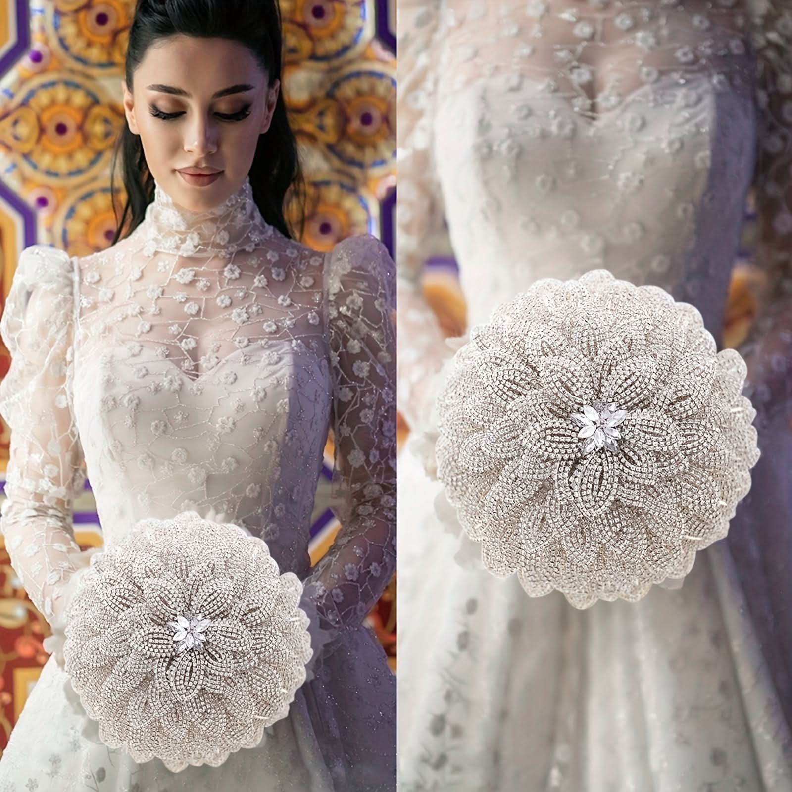 Silvery Rhinestone Wedding Bouquet – Bride’s Accessory