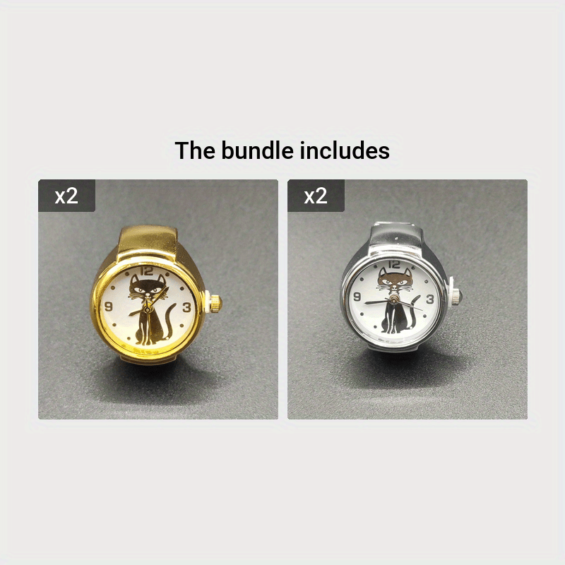 Cute Cartoon Cat Quartz Ring Watch – Unisex, Elastic, Gift Idea