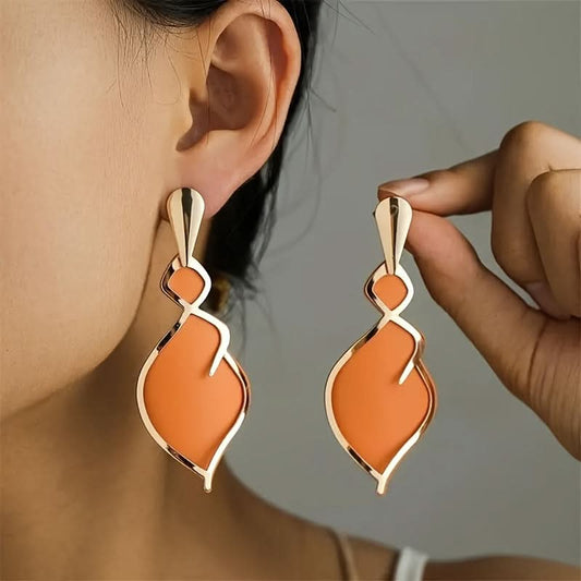 Orange Enamel Boho Pendant Earrings for Women
