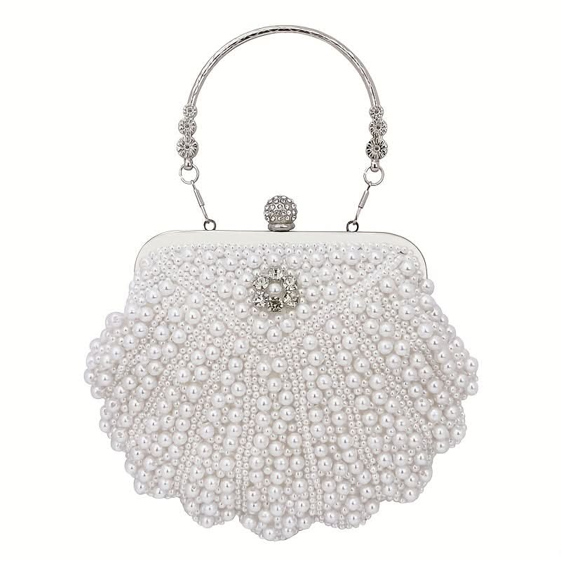 Elegant Floral Handle Wedding Clutch, Metal Chain