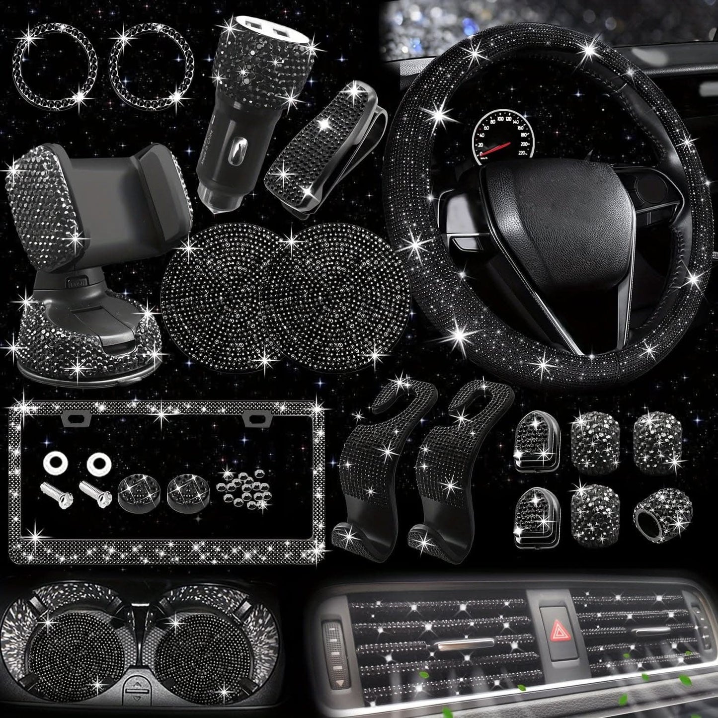 Bling Car Interior Accessories Set – 27 Pcs, Universal Fit
