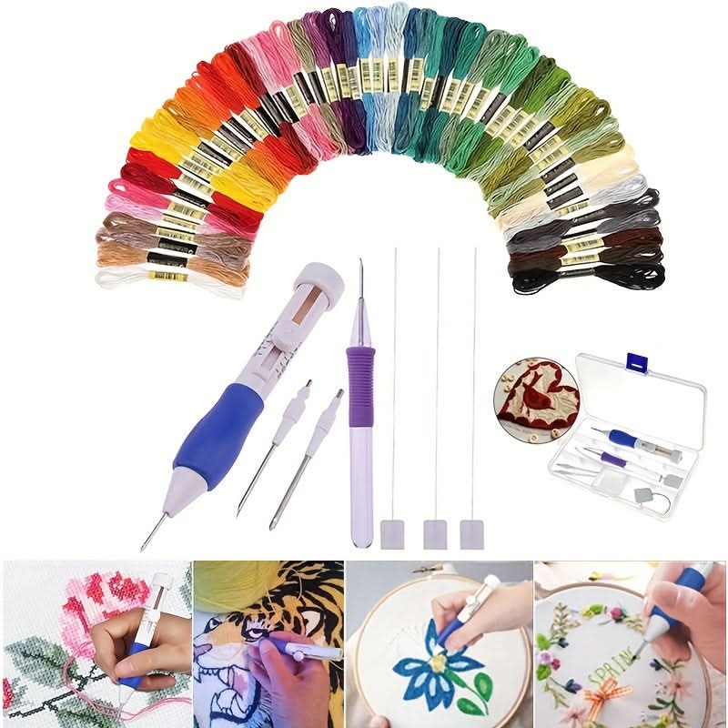 Floral Embroidery Craft Kit with Poke Needle