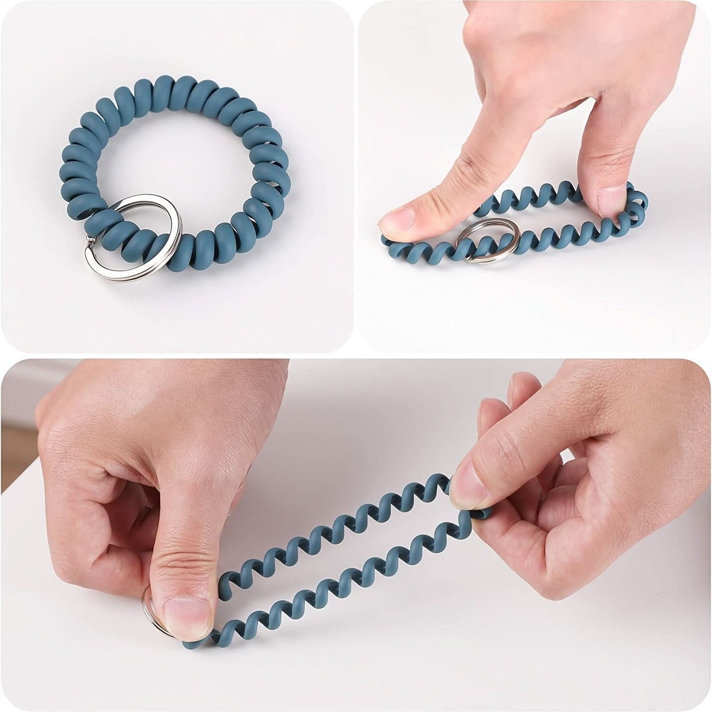6-Pack Silicone Coil Wristband Keychains – Water-Resistant