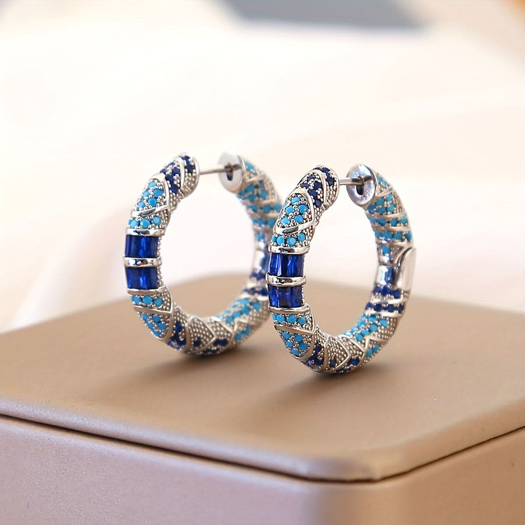 Vintage Blue Zircon Hoop Earrings for Women