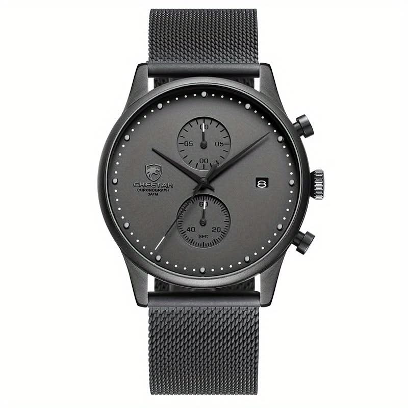 Men's Chronograph Stainless Steel Mesh Watch – Quartz Movement, Stopwatch