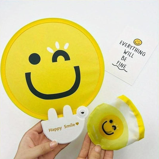 2pcs Cute Cartoon Face Handheld Fans – Portable Foldable Plastic Fan