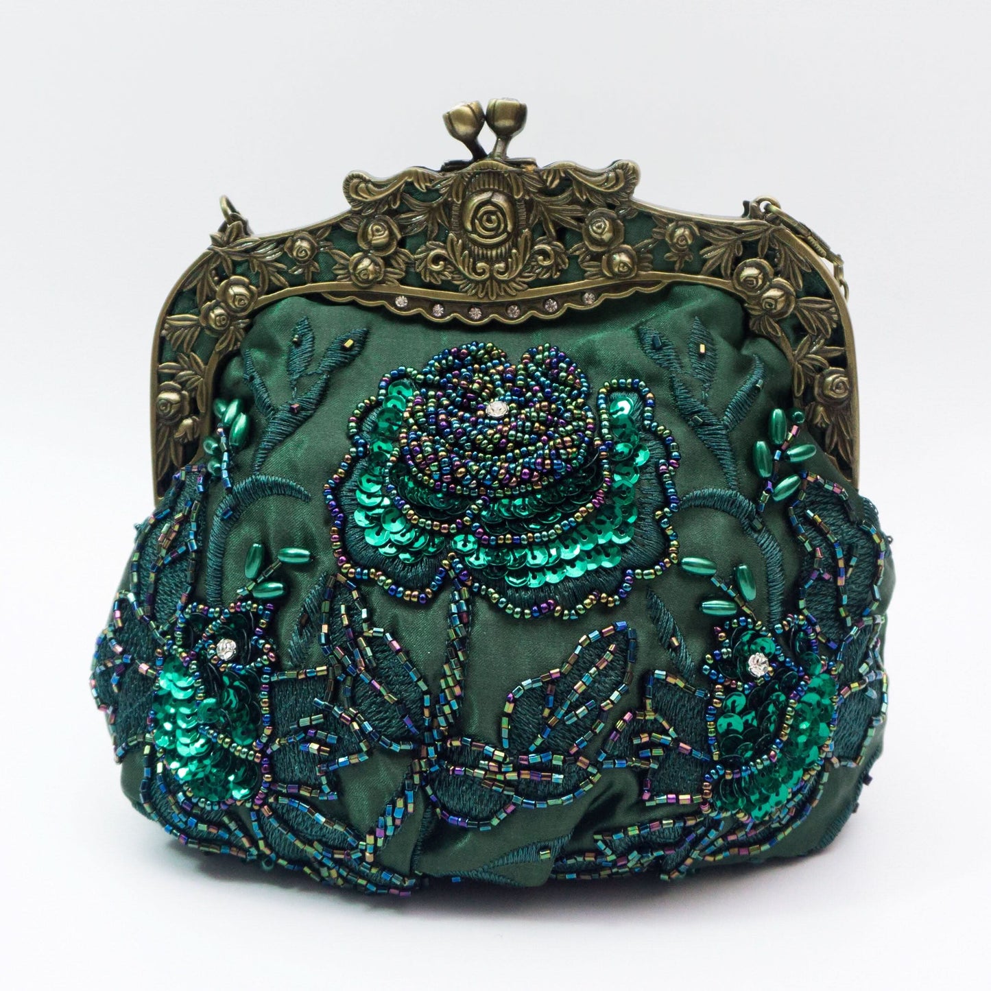 Vintage Floral Embossed Kiss-Lock Clutch