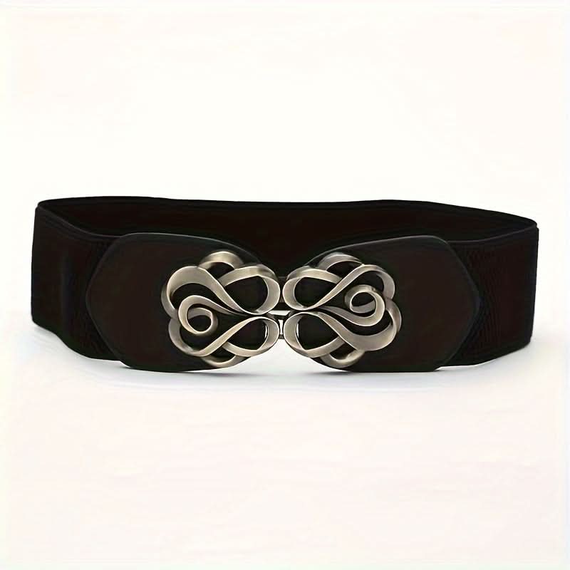 Vintage Rose Buckle Wide Leather Belt for Women