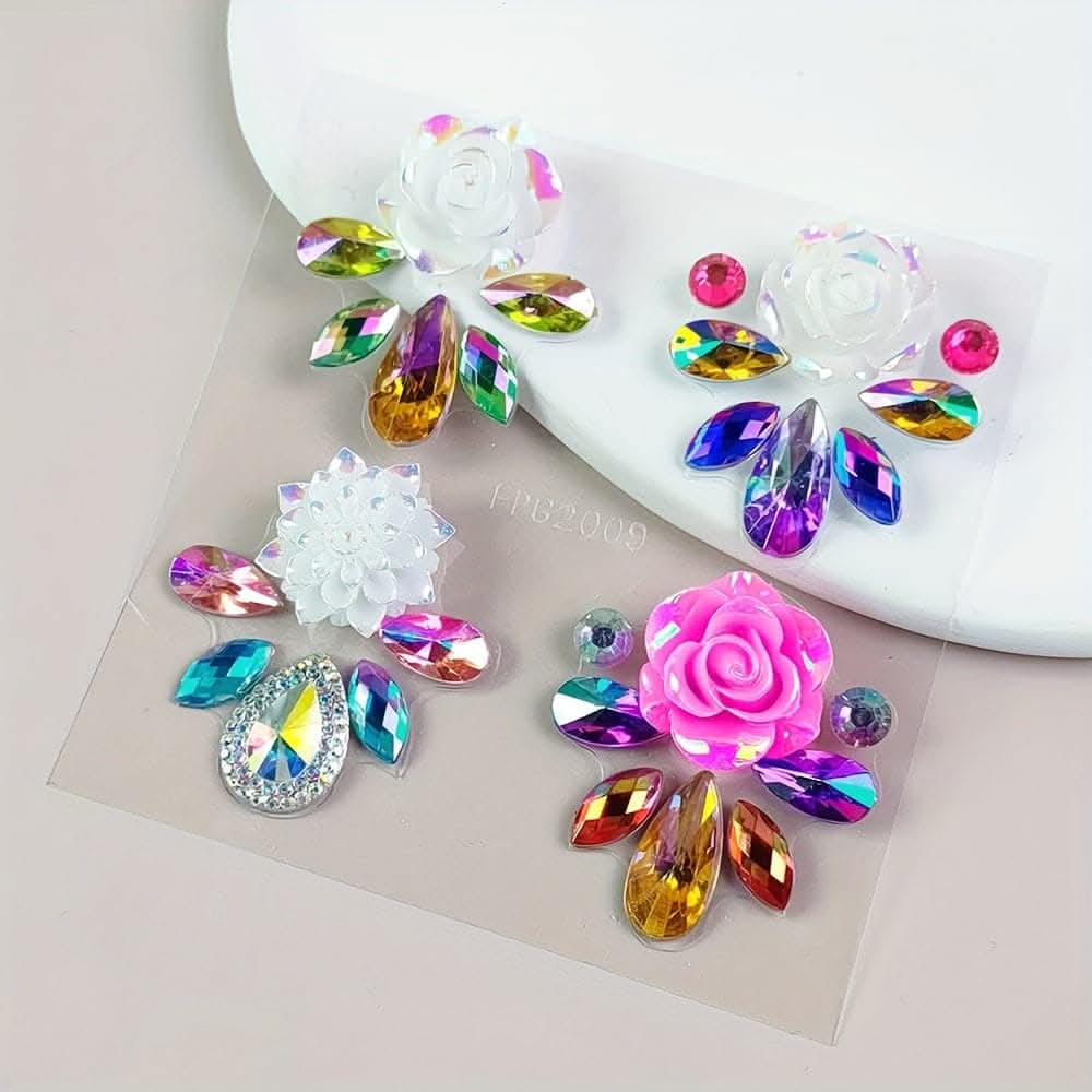 20-Pack Hexagon Gem Face Stickers – Rainbow Eyebrow Rhinestone