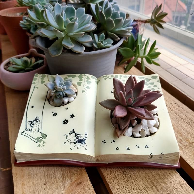 Modern Resin Book Planter with Drainage Hole