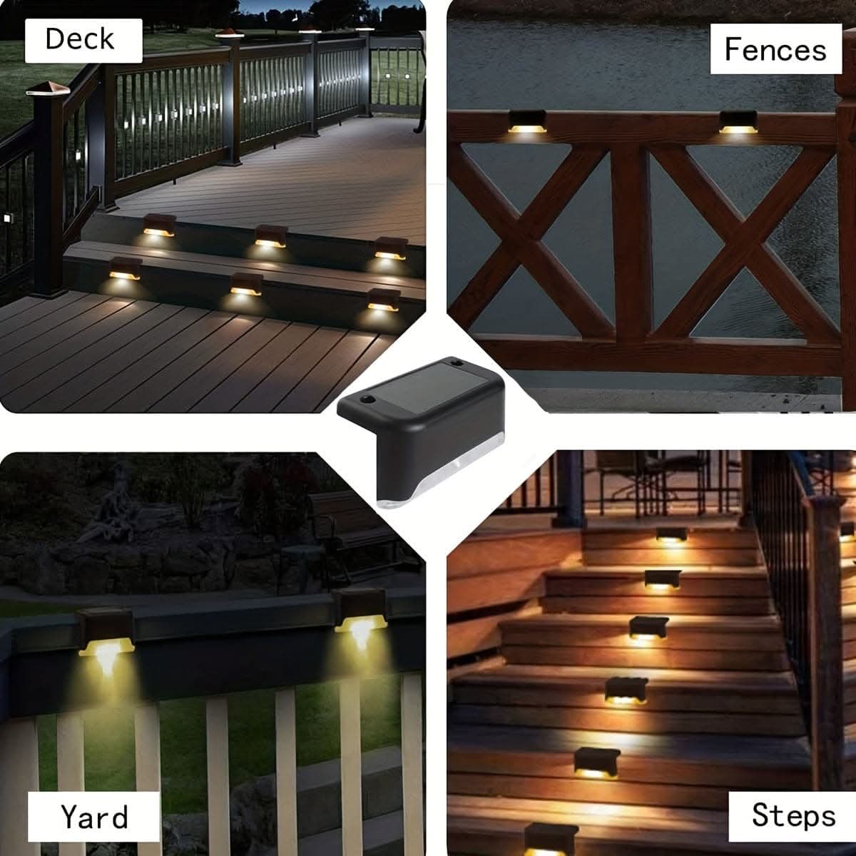 4-Pack Solar Powered Warm LED Deck Lights for Outdoor Use
