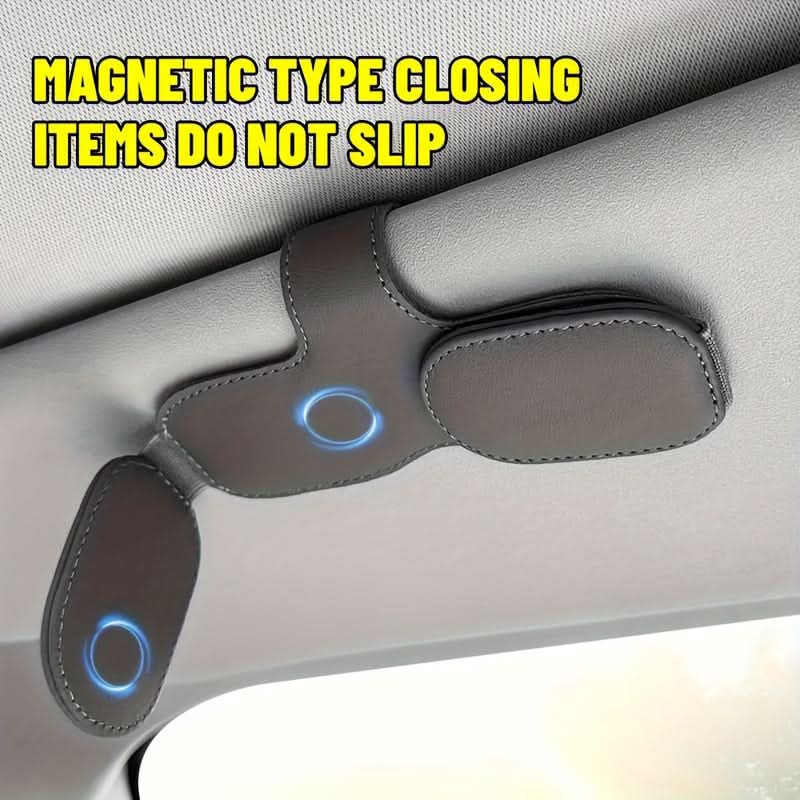 Magnetic PU Leather Car Visor Glasses Holder