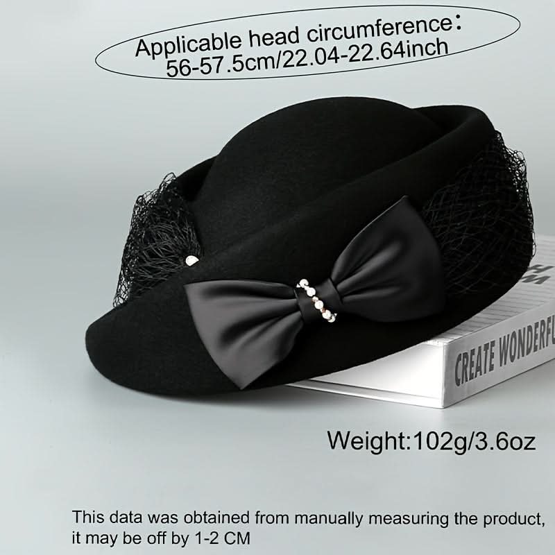Women's Wool Beret Hat with Veil & Bow – Retro British Style