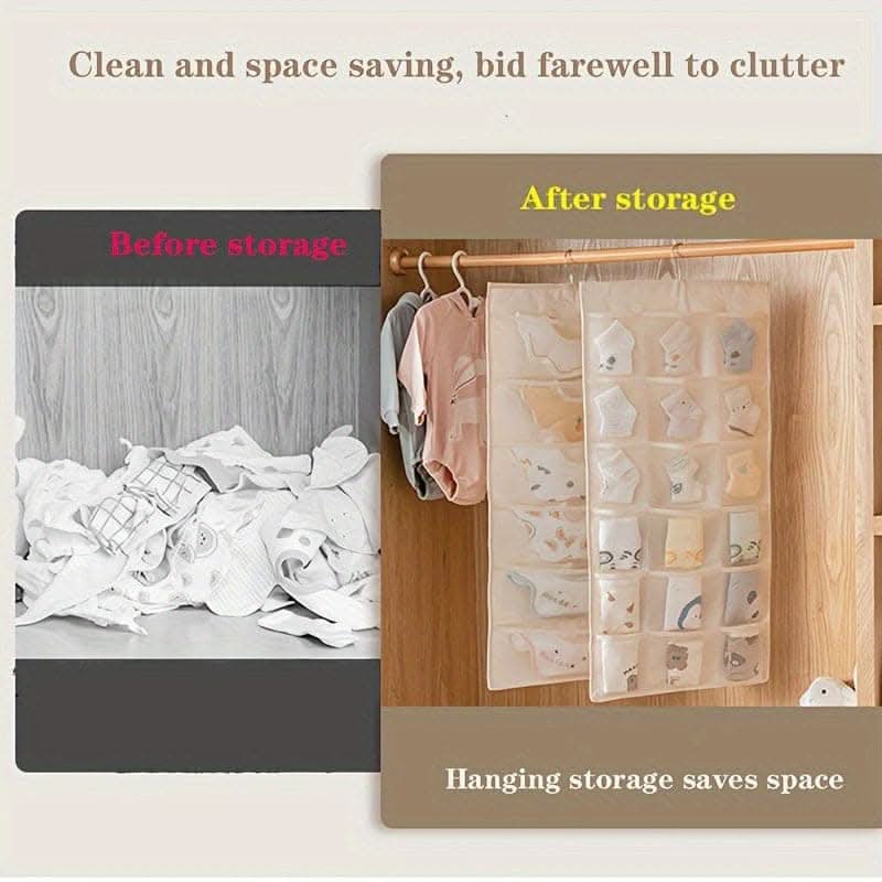 Baby Socks & Bibs Organizer - 30-Compartment Hangable Non-Woven Storage Bag