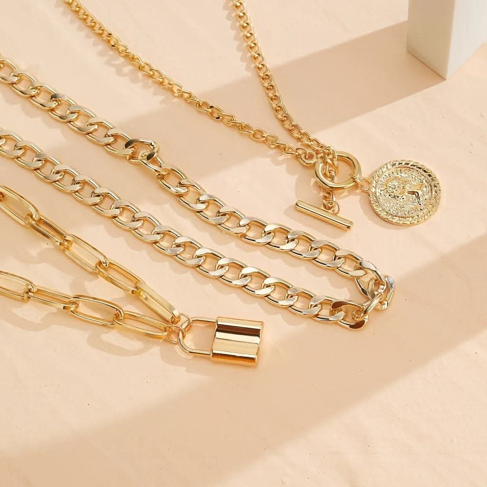 3-Piece Layered Necklace Set – Vintage & Elegant Gold-Plated
