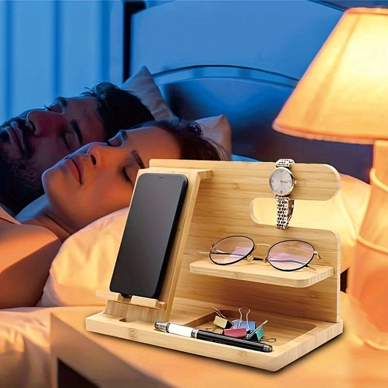 Square Wooden Phone Stand & Storage Organizer