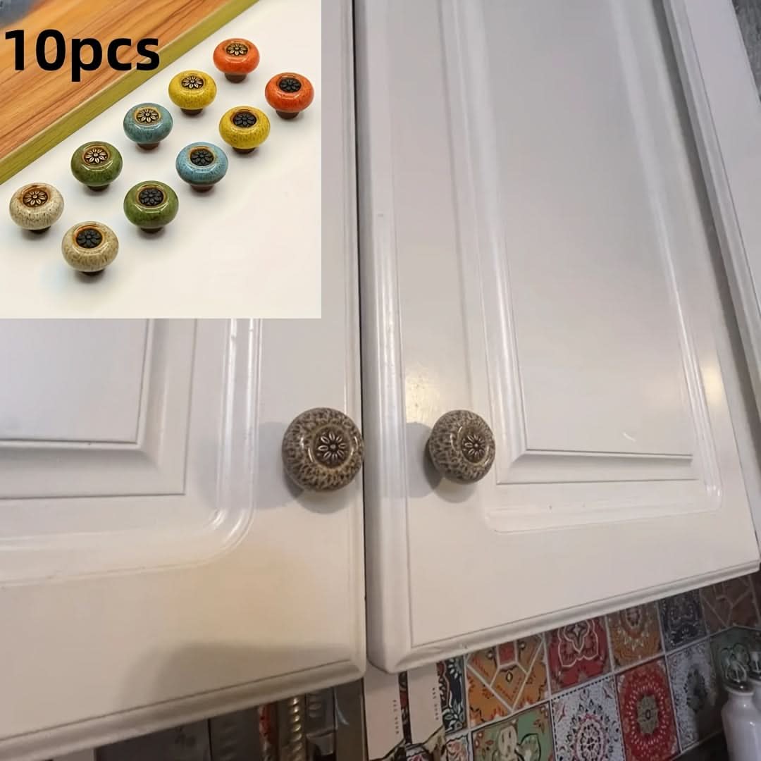 10-Pack Leopard Print Ceramic Cabinet Knobs – Multicolor Glass Pulls