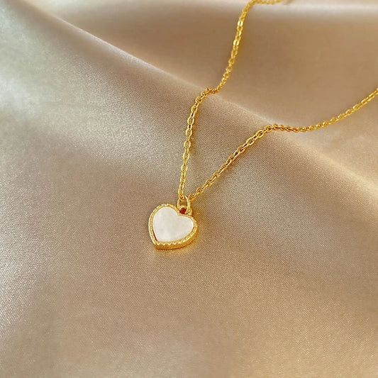 Heart Pearl Inlay Necklace for Women – Korean Style Titanium Steel Jewelry