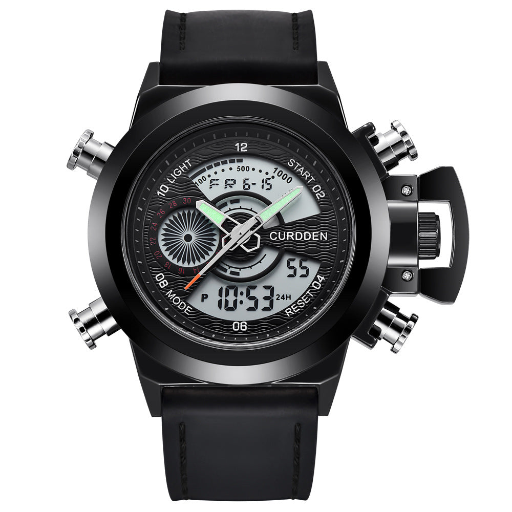 CURDDEN 7166  Fashion Leather Dual Time Digital Wrist Watch For Men