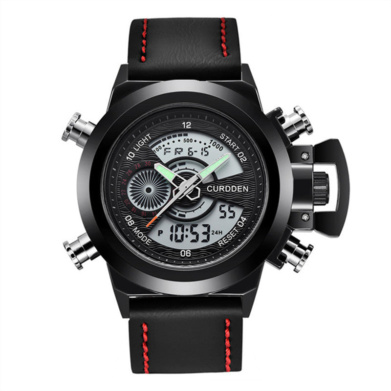CURDDEN 7166  Fashion Leather Dual Time Digital Wrist Watch For Men