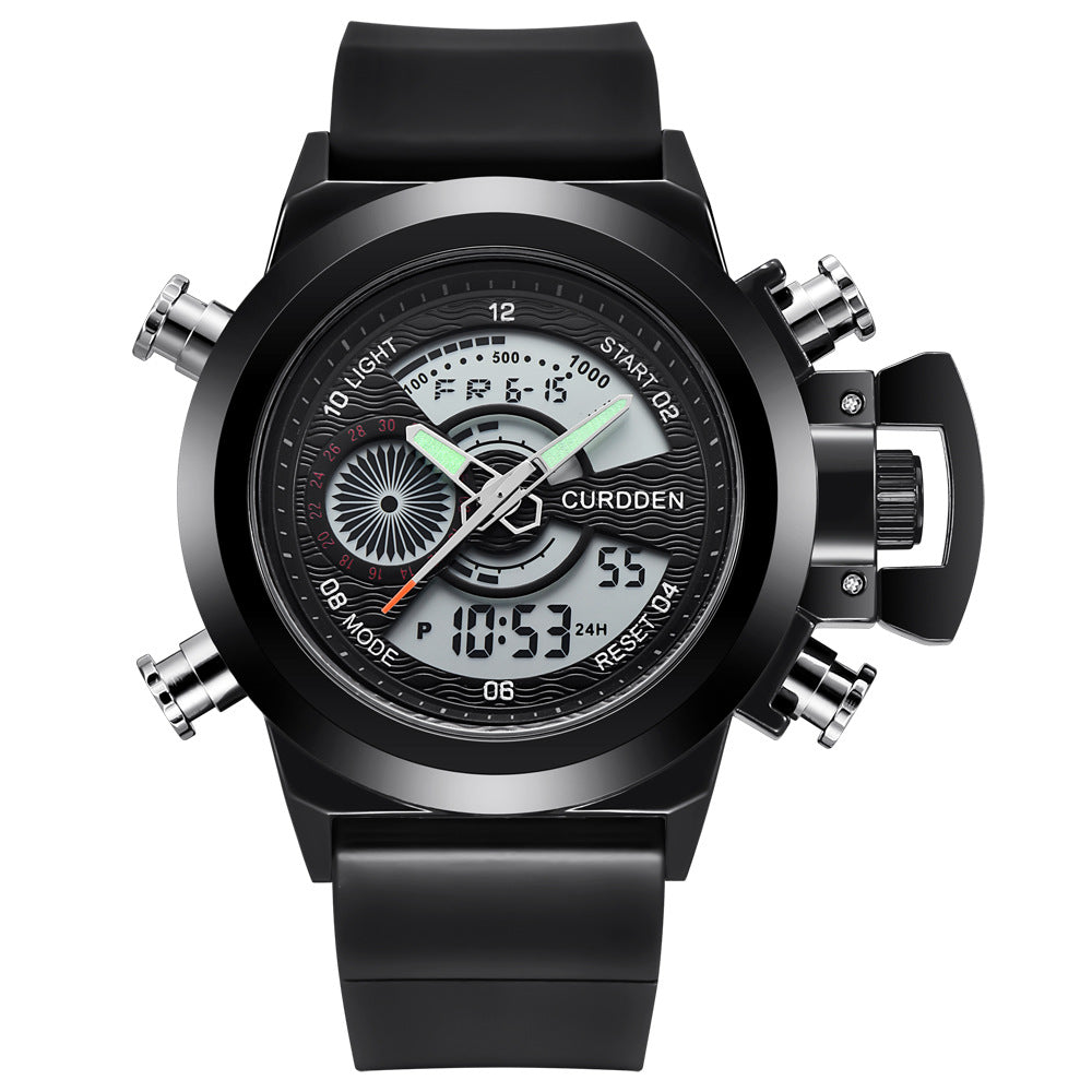 CURDDEN 7166  Fashion Leather Dual Time Digital Wrist Watch For Men