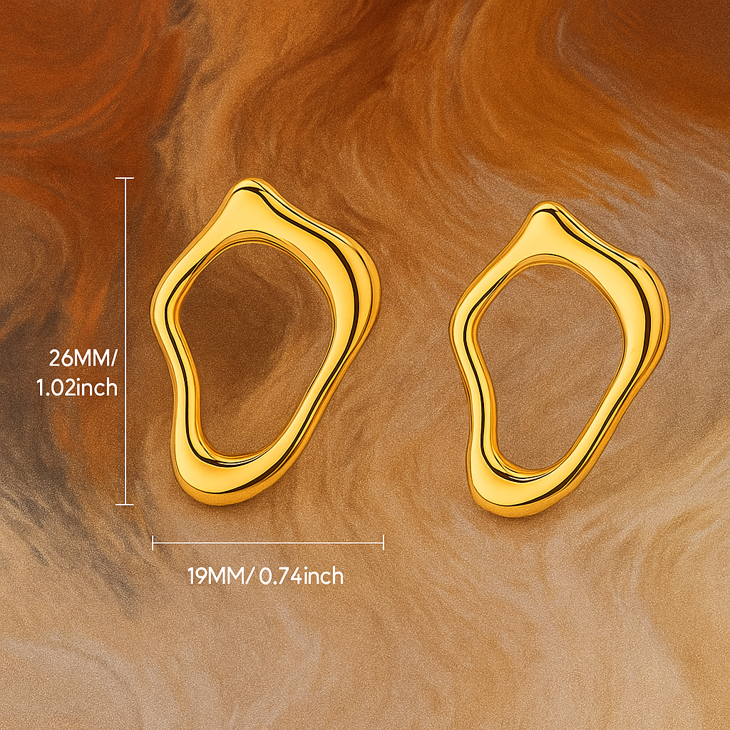 Gold Stainless Steel Irregular Earrings – Geometric Light Luxury Jewelry