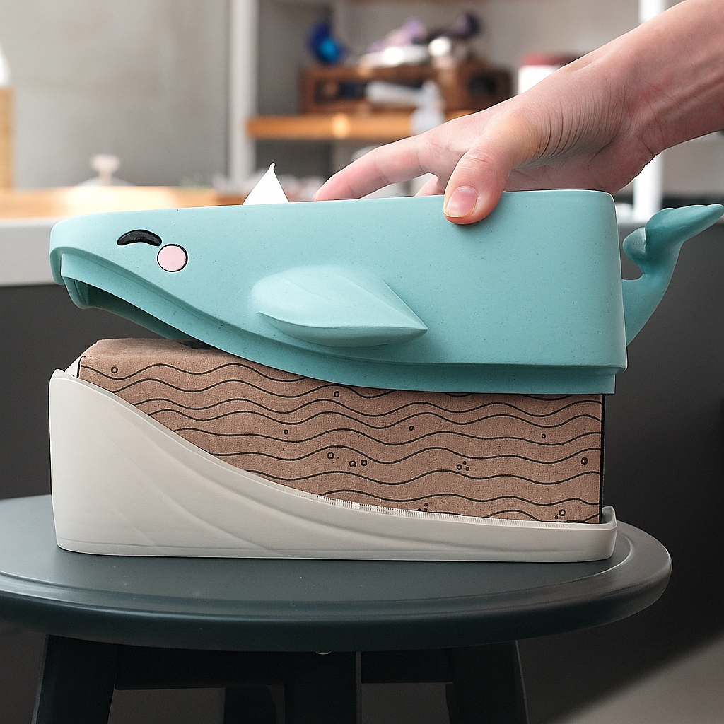 Whale Tissue Box Cover – Cute PLA Desktop Tissue Holder for Home or Office Decor