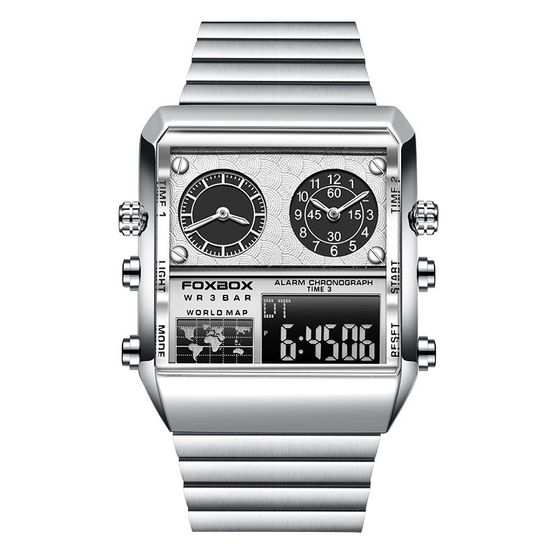 Foxbox Big Dial Stainless Steel multi time sports watch for Men FB0011S