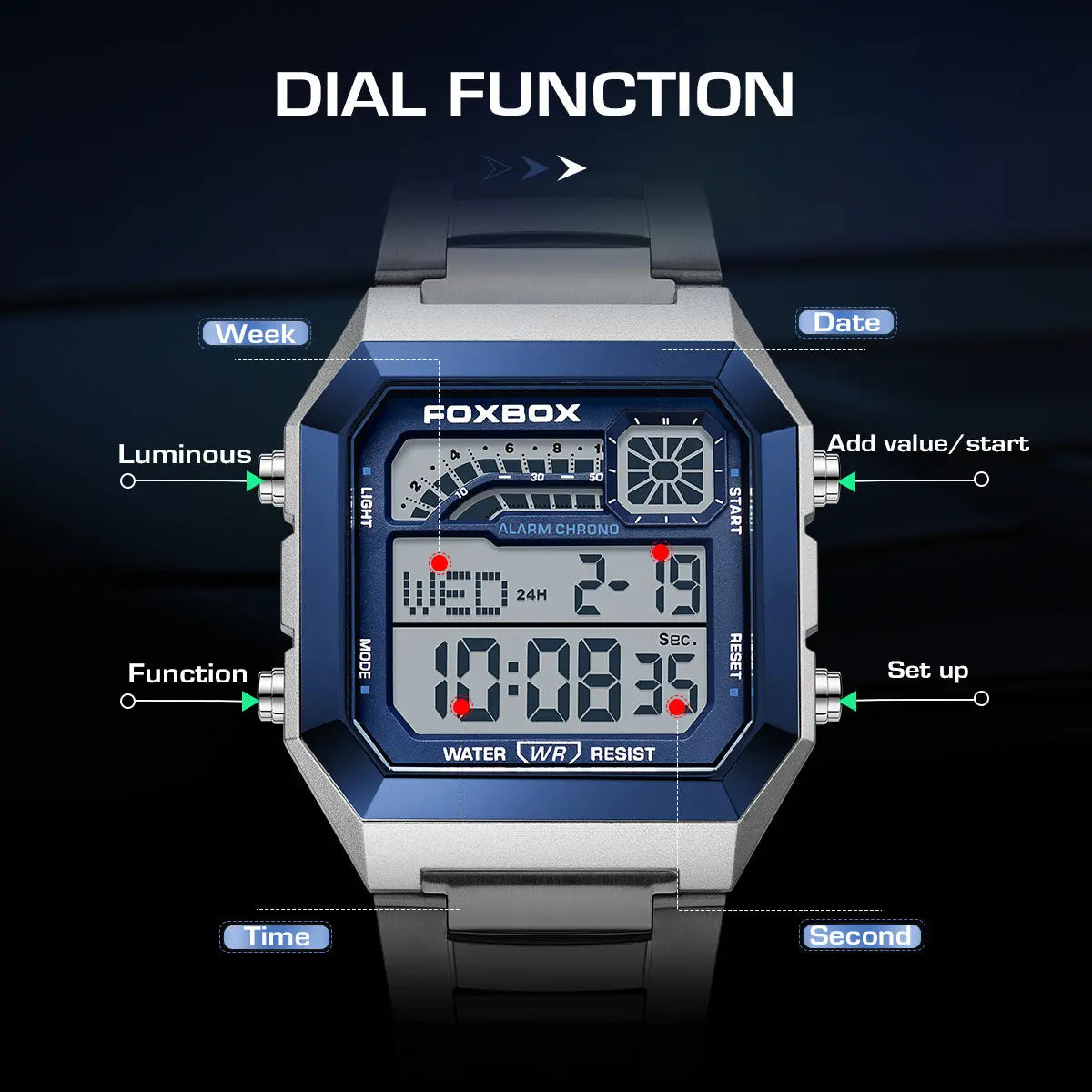 Foxbox FB0076 Square Electronic Sports Digital watch for men