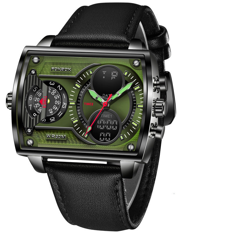 Foxbox Quartz Electronic Dual Display Multi-function Square watch for Men FB009