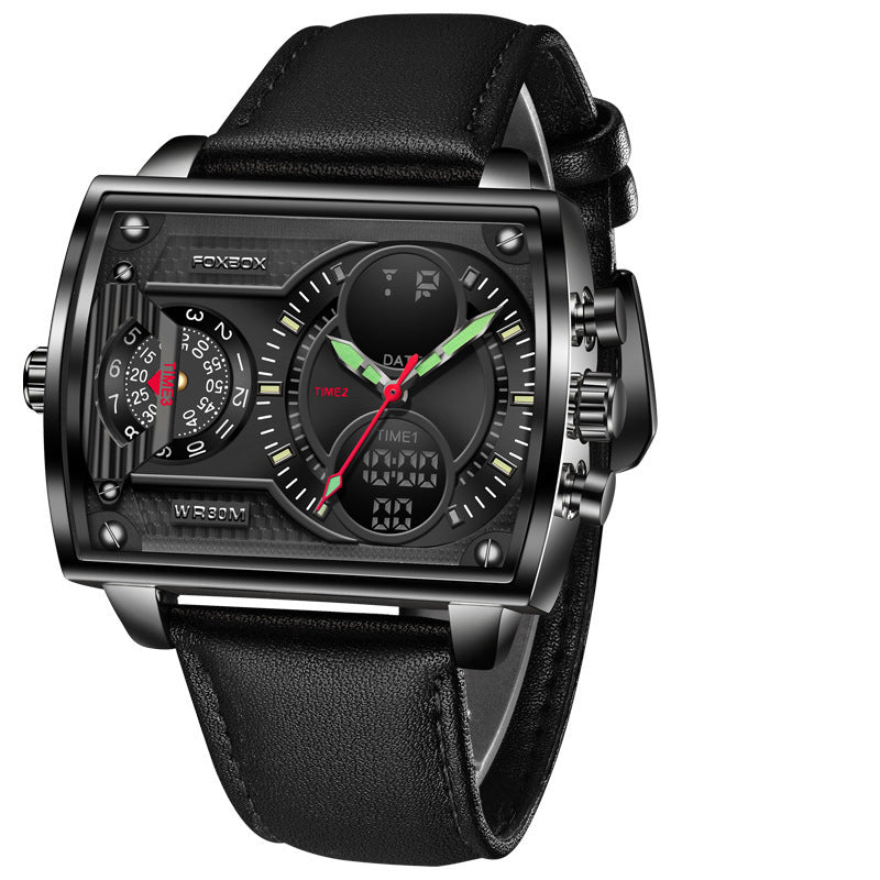 Foxbox Quartz Electronic Dual Display Multi-function Square watch for Men FB009