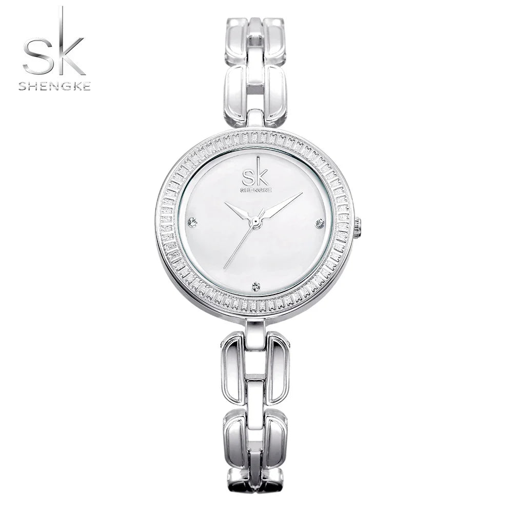 SK Women’s Luxury Quartz Bracelet Watch – Classic Alloy Waterproof Wristwatch
