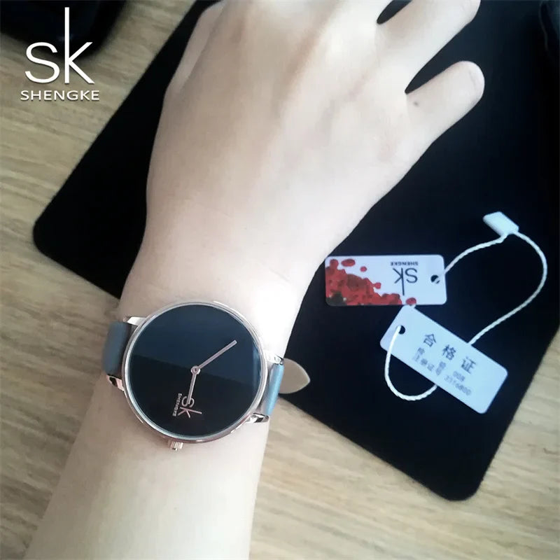 SK Classic Women’s Quartz Watch – Fashion Leather Strap Waterproof Wristwatch